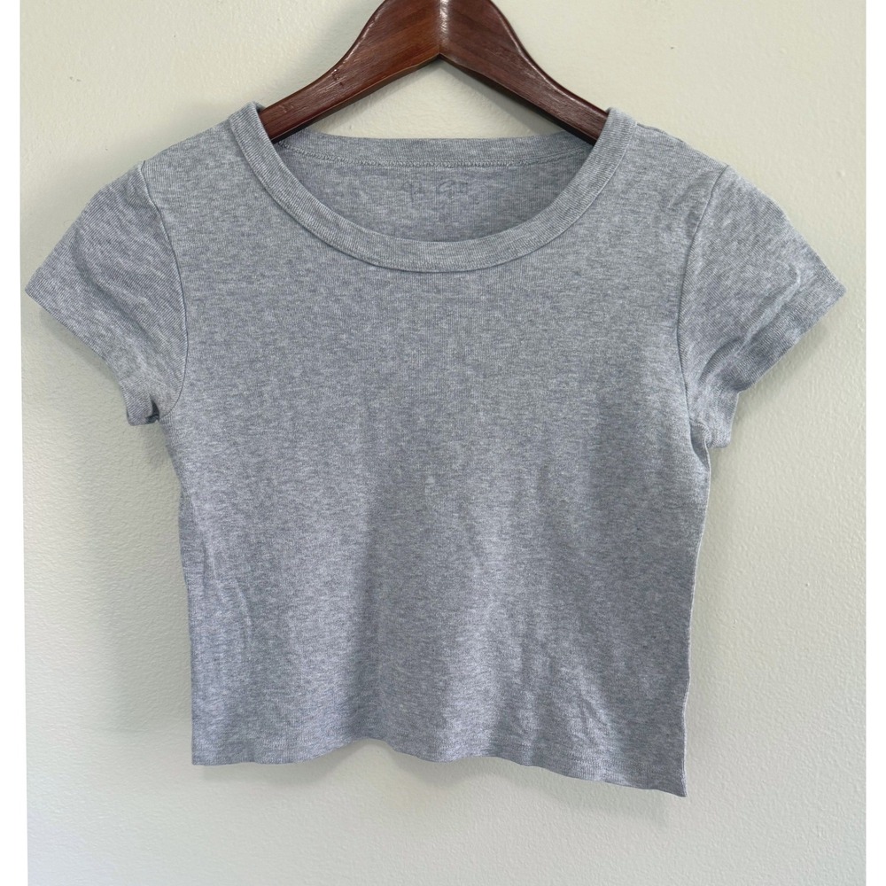 John Galt Brandy Melville Grey Heathered Baby Tee Short Sleeve Crop Top One Size